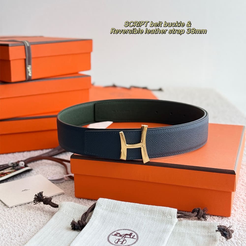 H**me5 Script belt buckle & Reversible leather strap 38 mm